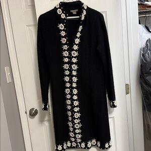 Women’s Long Sweater with White Floral Accents